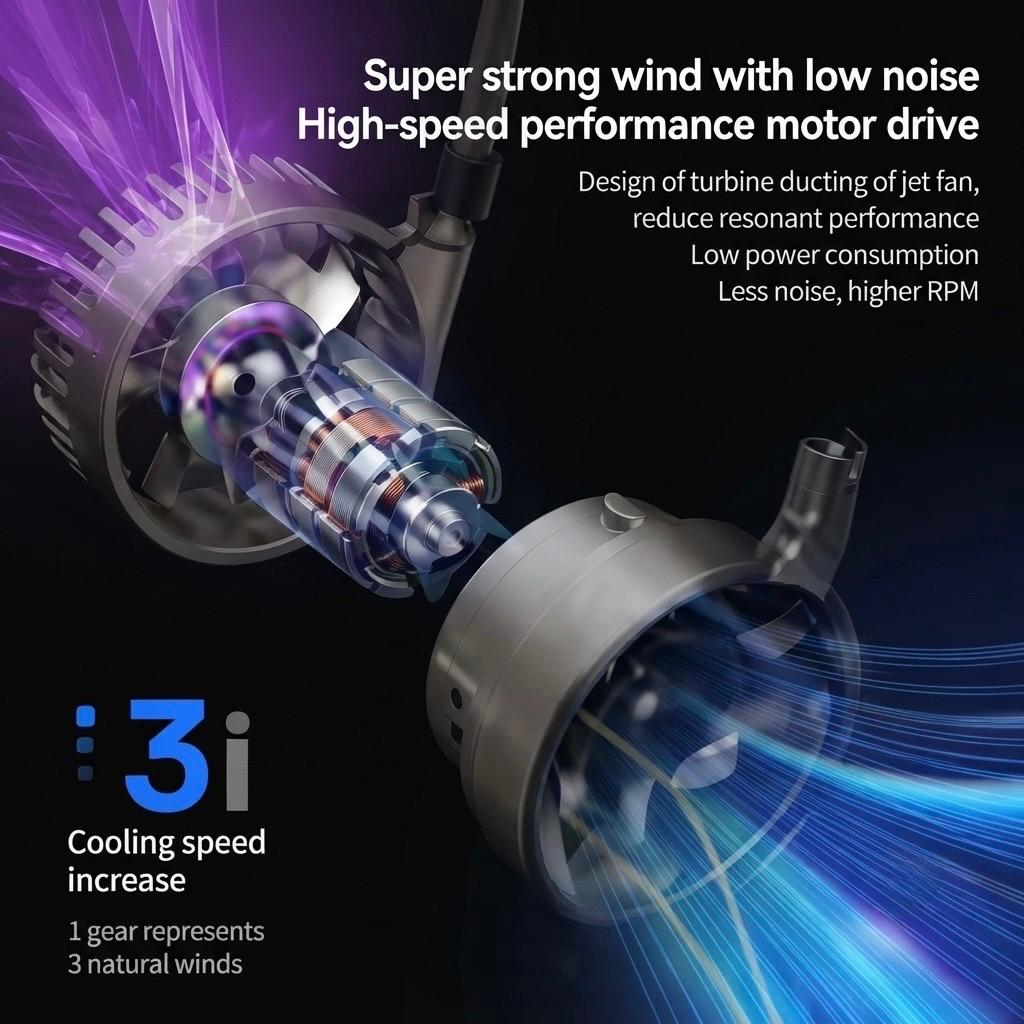 Portable Neck Fan – Bladeless Wearable Cooling Fan with Digital Display, Rechargeable, 3-Speed