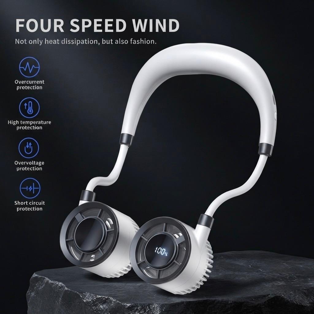 Portable Neck Fan – Bladeless Wearable Cooling Fan with Digital Display, Rechargeable, 3-Speed